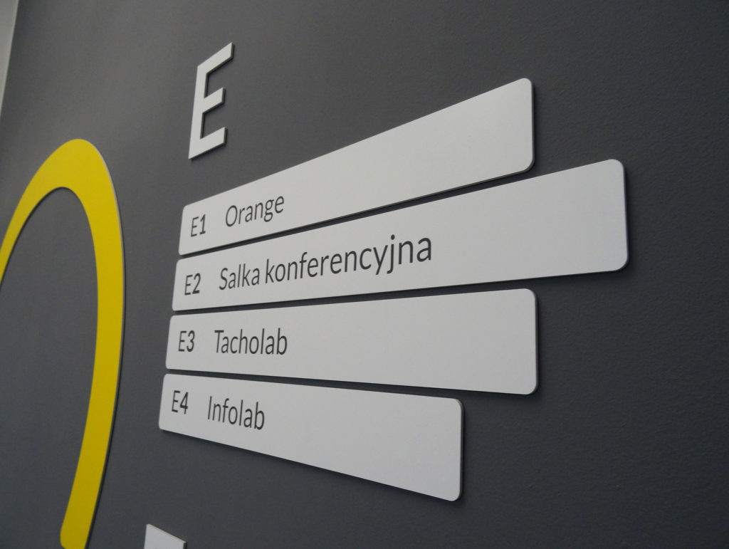 Wayfinding system in Estetyczna office building in Tychy