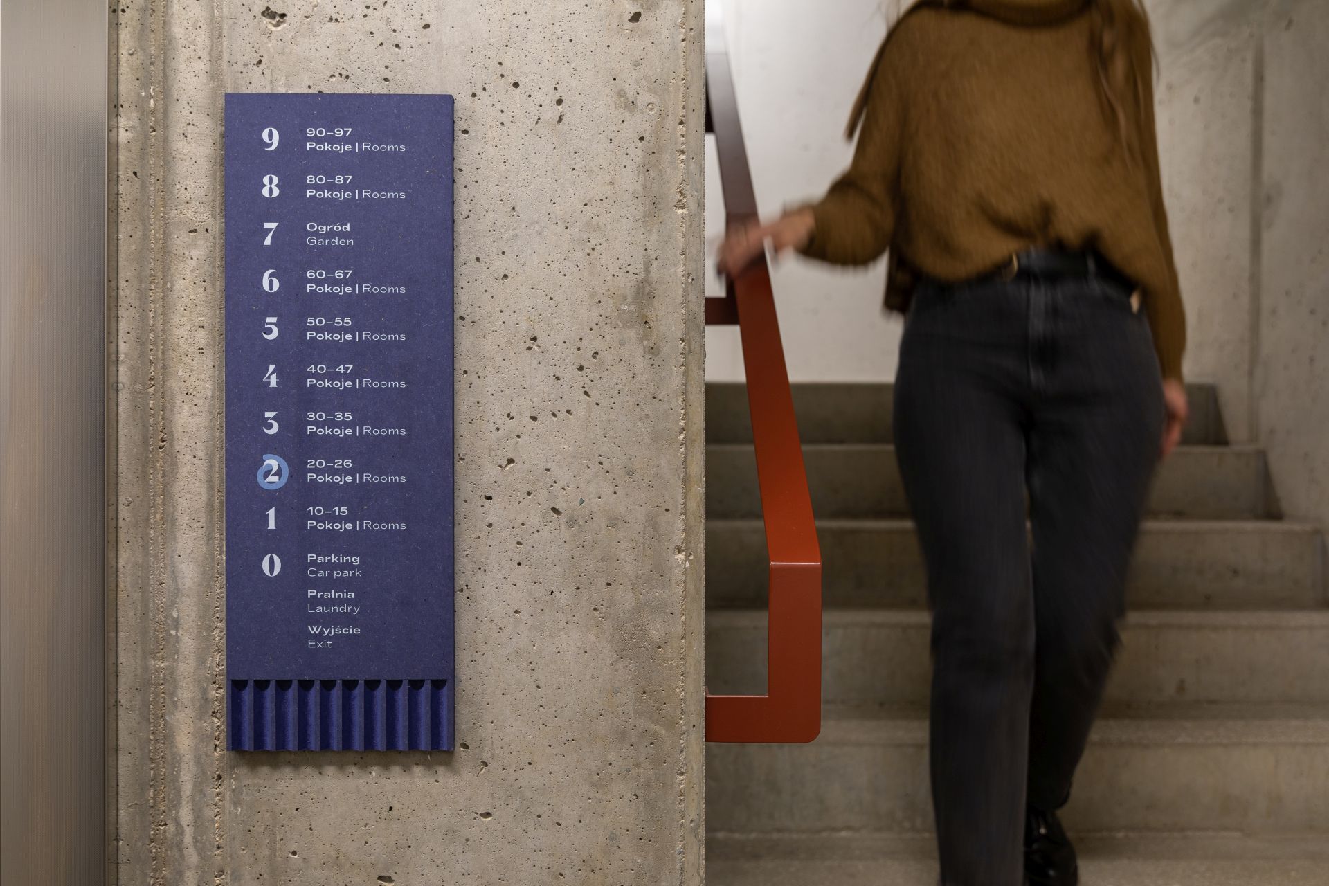 Wayfinding system & environmental graphics in dormitory Chill Inn in Lodz