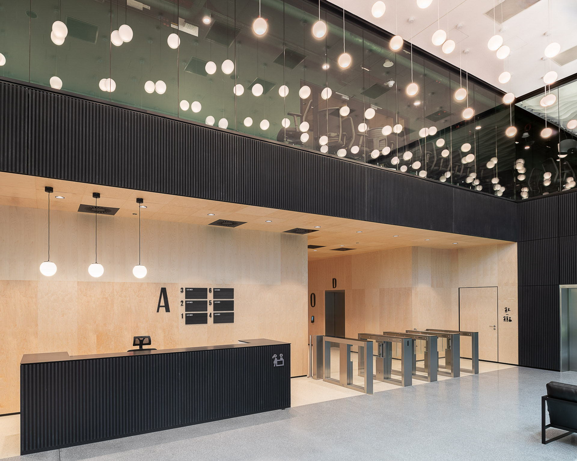 Office lobby with wayfinding system for Lakeside