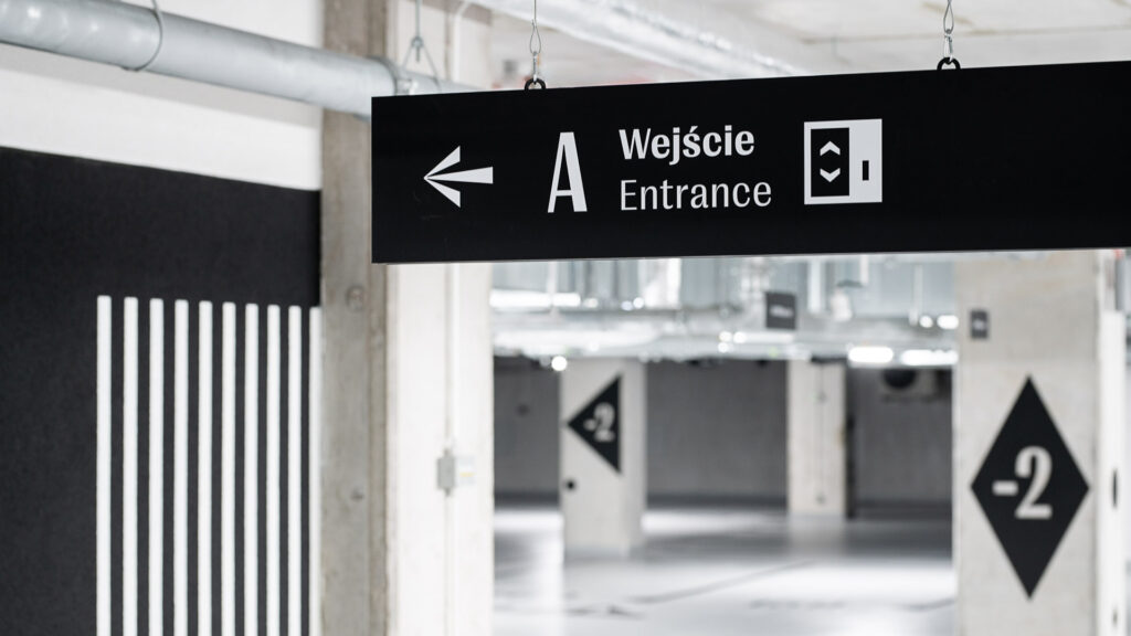 Parking signage in Lakeside office building