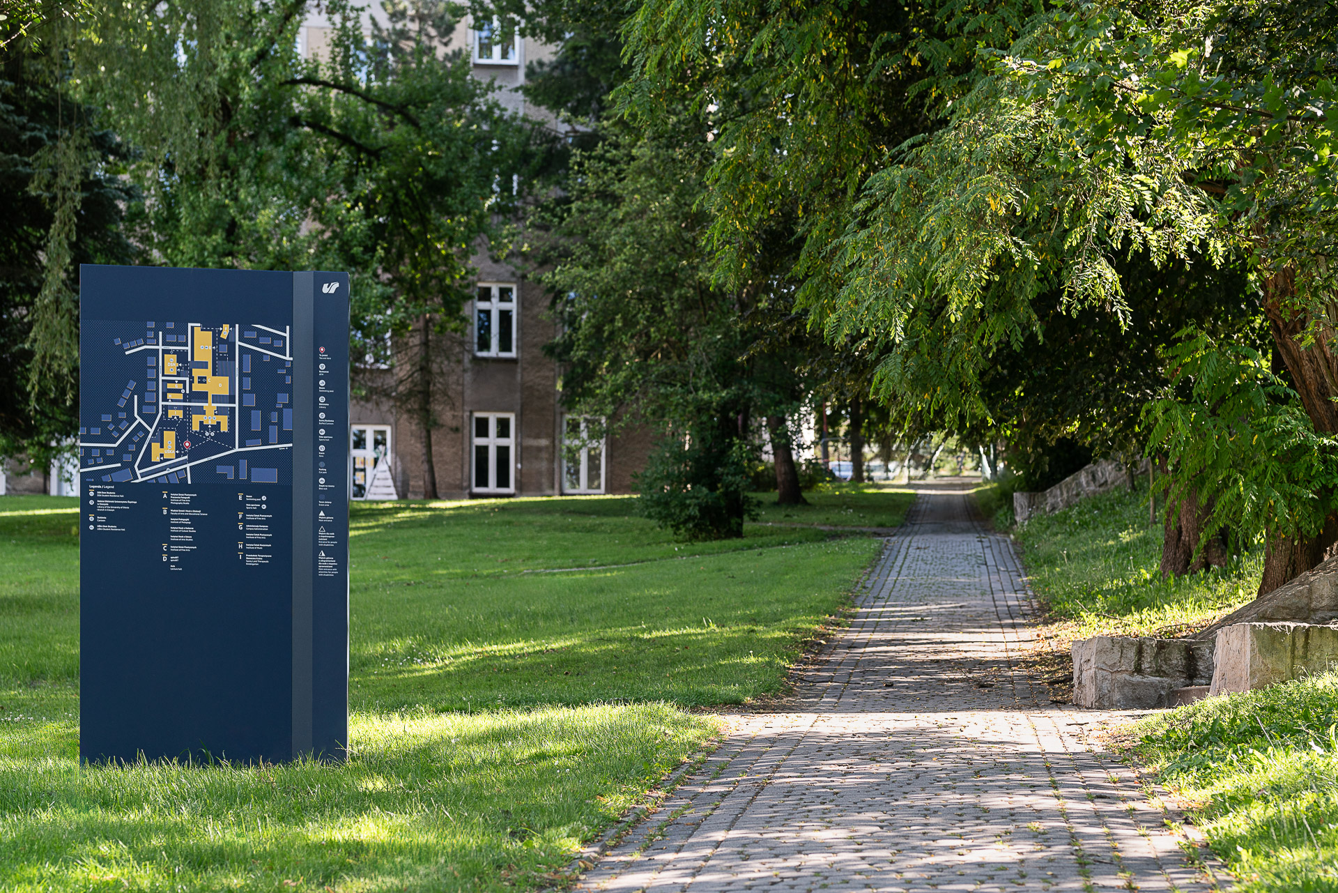 Outside wayfinding system for University of Silesia in Cieszyn