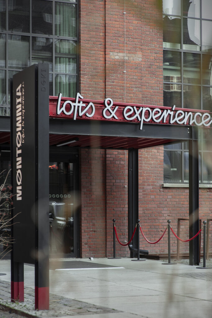 External entrance signage for Aparthotel Montownia in Gdansk