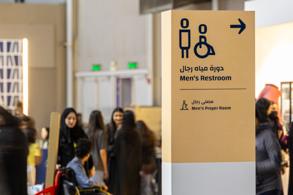 Wayfinding system International Book Fair Saudi Arabia toilet signage