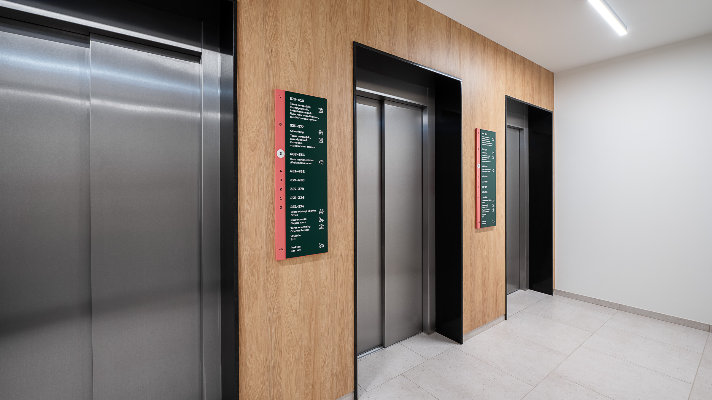 Wayfinding system residential building elevator carrier