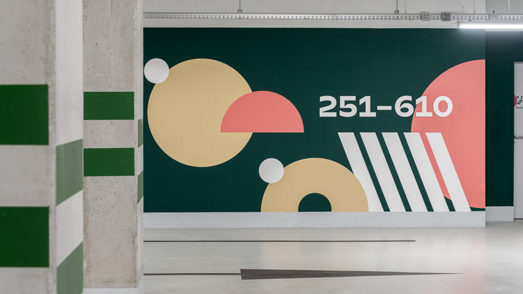 Wayfinding system residential building parking signage