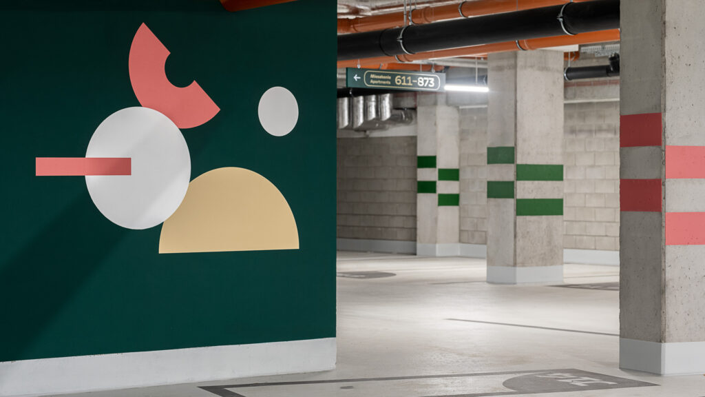 Wayfinding system residential building parking graphic design space branding