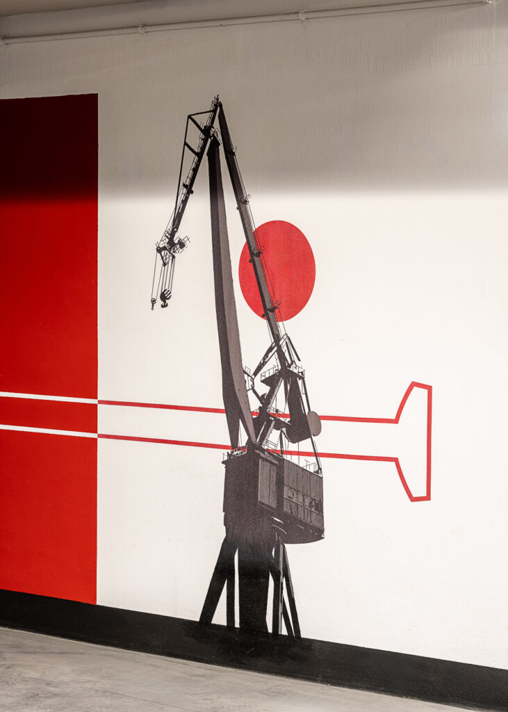 Doki Living Gdansk residential building industrial wayfinding system