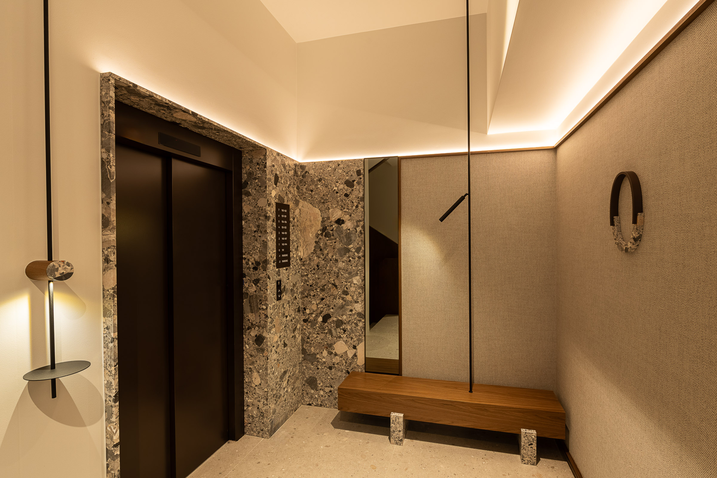 Elevator signage with custom floor number wayfinding
