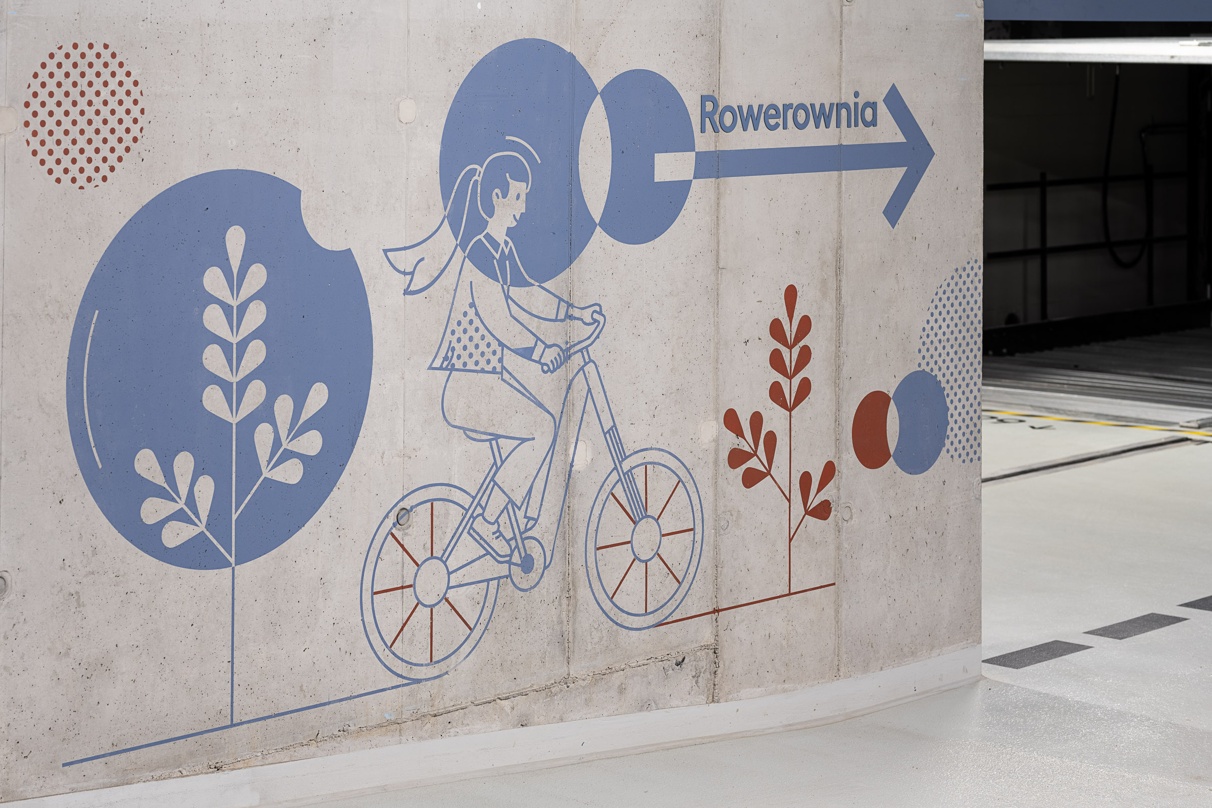 custom illustration in the underground parking in Lindego Noho Investment bicycle storage leitsystem orienterungssystem